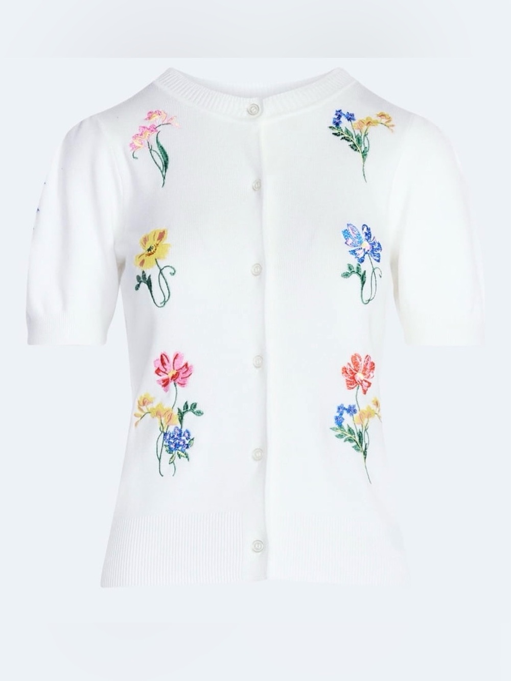 Free Assembly Women’s Embroidered Cardigan Sweater with Puff Sleeves - Picture 5 of 6
